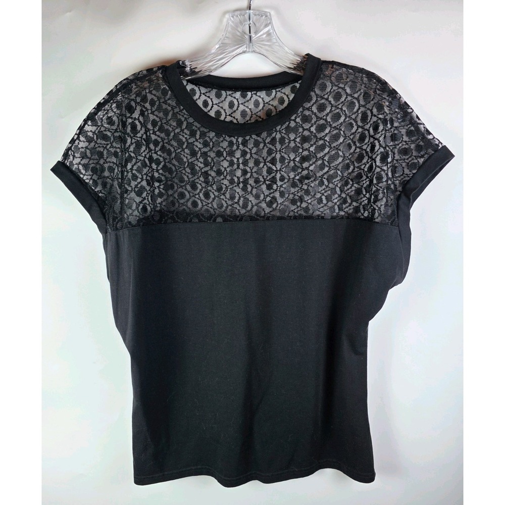 Shein Curve Top Women 2XL Black Lace Yoke Short Sleeve Blouse
